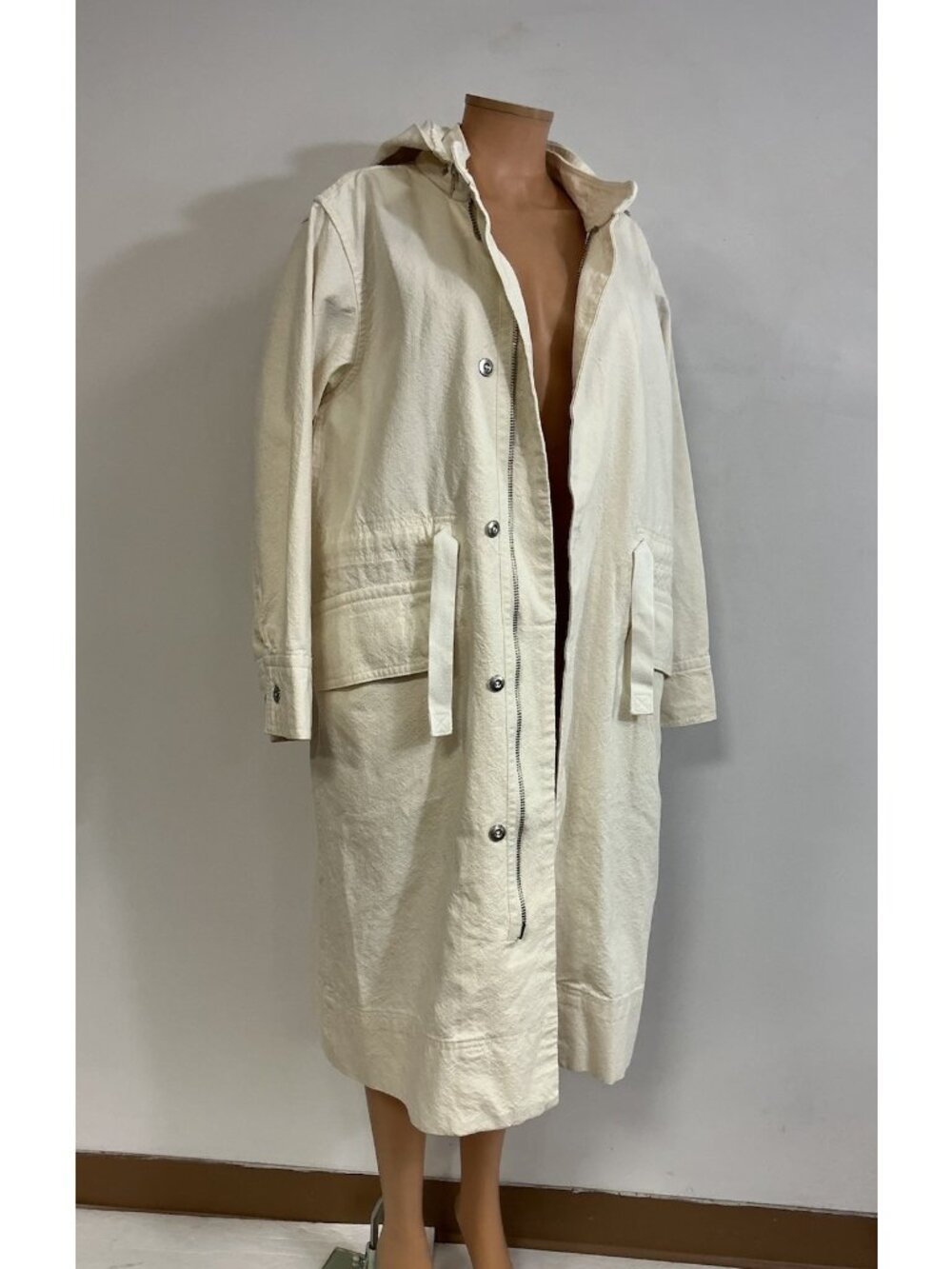 Everlane Ivory Cream Hooded Long Utility Coat Jacket Minimalist Womens Medium